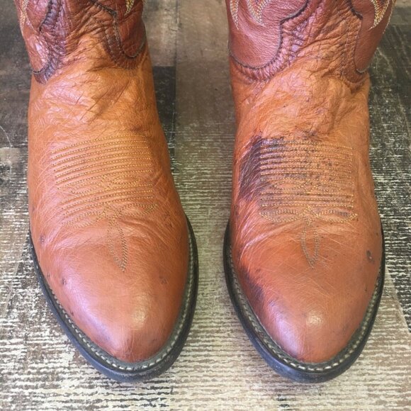 Tony Lama Vintage Brown Smooth Quill Ostrich Cowboy Boots Mens 10.5 D - Picture 6 of 12